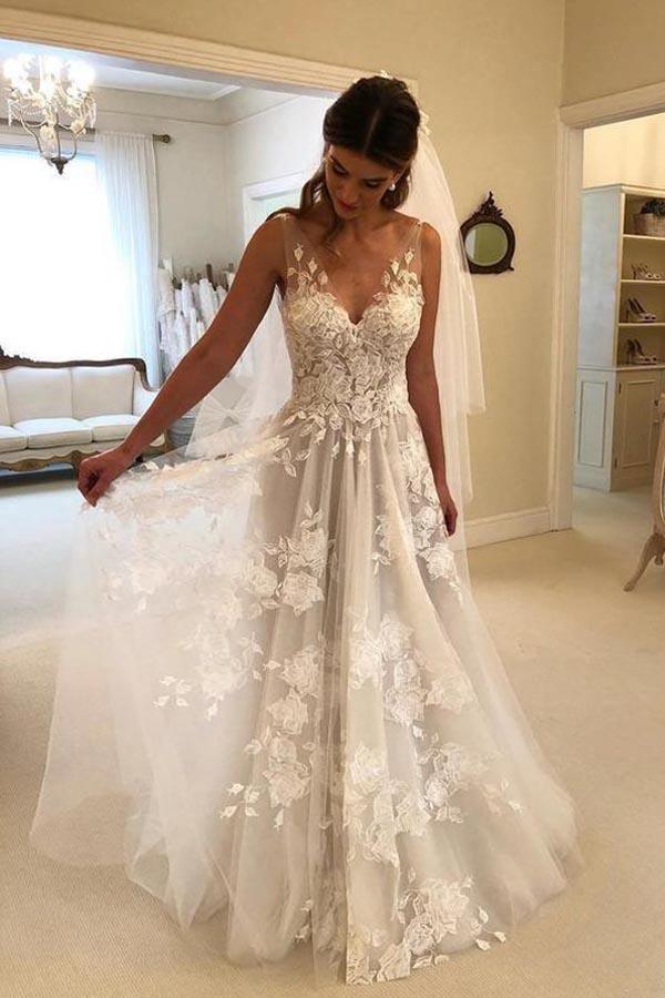 applique wedding dress